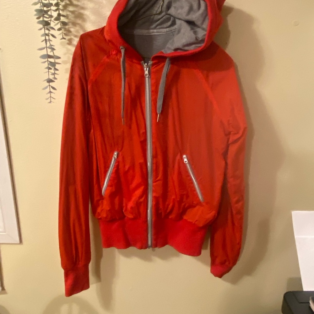 Lululemon Red Hooded Jacket with Gray Lining